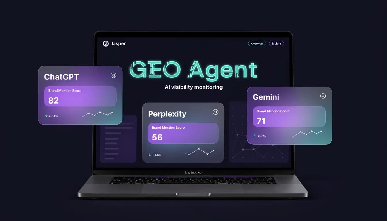 Jasper GEO Agent AI visibility monitoring dashboard 2026 — brand citation tracking across ChatGPT, Perplexity and Google AI