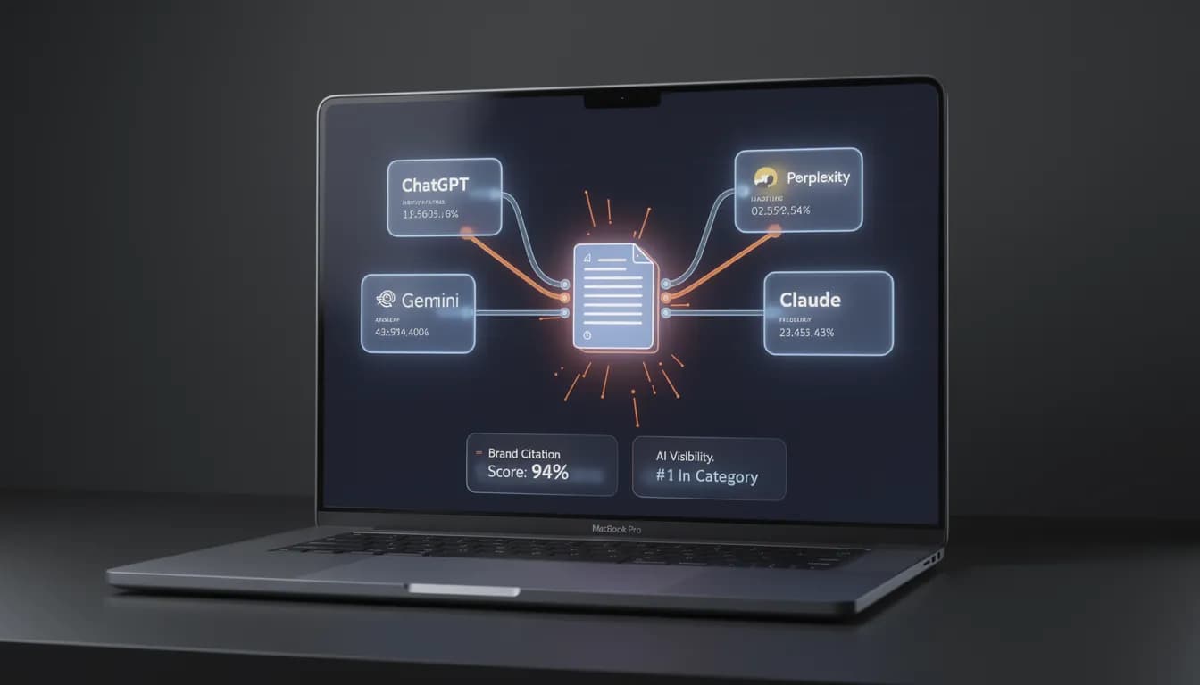 LLM Optimization for Marketers 2026 — brand citation strategy and AI visibility techniques hero illustration