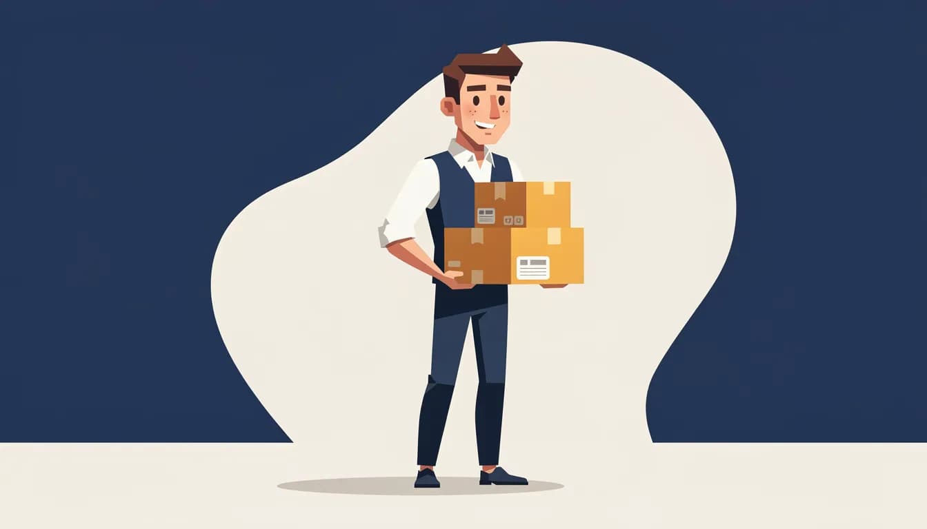 Jason JSON — the internet's most hardworking data courier, illustrated as a flat vector character in a navy vest holding labeled packages